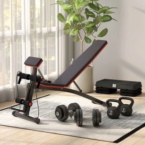 Foldable Weight Bench with Resistance Ropes, Adjustable Dumbbell Bench Sit Up Ab Bench for Multiuse Workout