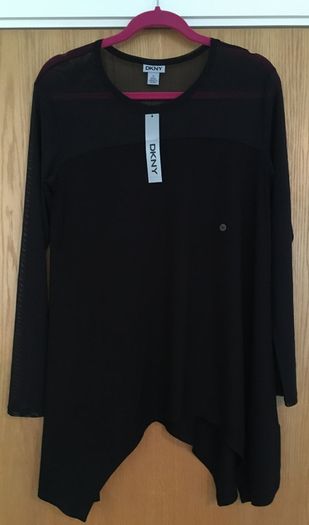 DKNY Long Stretch Mesh Jersey Top New    -   Handkerchief Hem