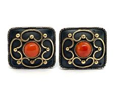 Rare Antique Servoz Paris Silver and Gold Cufflinks with Coral