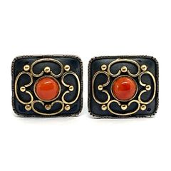 Rare Antique Servoz Paris Silver and Gold Cufflinks with Coral