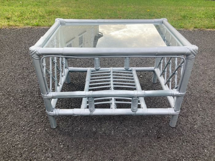 Cane bamboo coffee table glass top