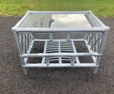Cane bamboo coffee table glass top