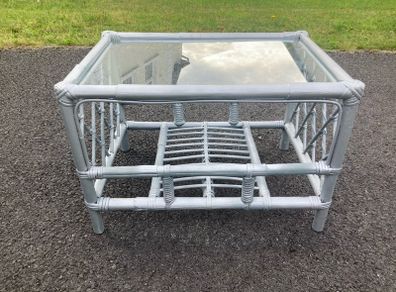 Cane bamboo coffee table glass top