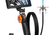 Articulating Borescope Camera with Light Two Way Articulated Endoscope Inspection Camera with 6 4mm Tiny Lens 5 inch IPS 1080P HD Screen 8xZoom, 8 LED Light Camera for Auto Plumbing 4.9 FT
