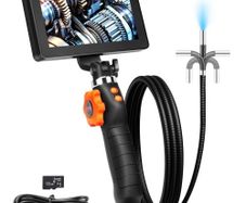 Articulating Borescope Camera with Light Two Way Articulated Endoscope Inspection Camera with 6 4mm Tiny Lens 5 inch IPS 1080P HD Screen 8xZoom, 8 LED Light Camera for Auto Plumbing 4.9 FT