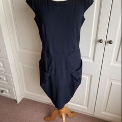 French label black deconstructed pocket dress 10-12