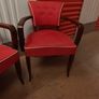 Pair of two very french antique chairs red upholstery oak wood nice stylish 1950s Image 6