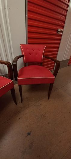 Pair of two very french antique chairs red upholstery oak wood nice stylish 1950s