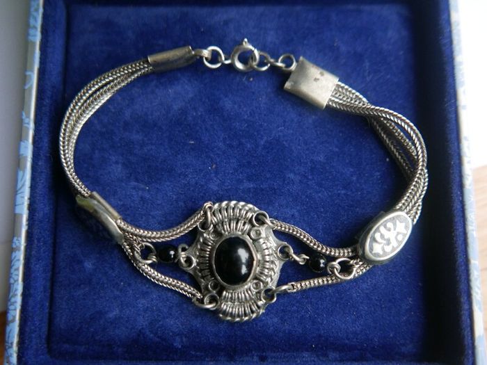 Vintage Sterling Silver 925 Onyx Bracelet Length 7.5" - 13,8g
