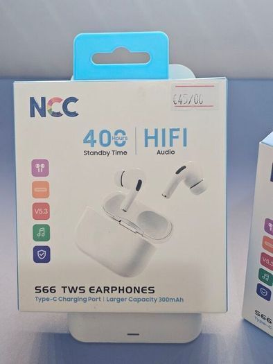 NEW Latest Design NCC S66 TWS Wireless Earbuds White.