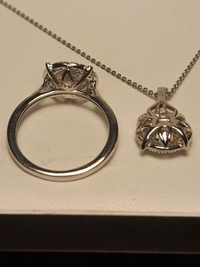 High quality 2 Ct + 2Ct Moissanite Solitaire Ring and Pendant Set.