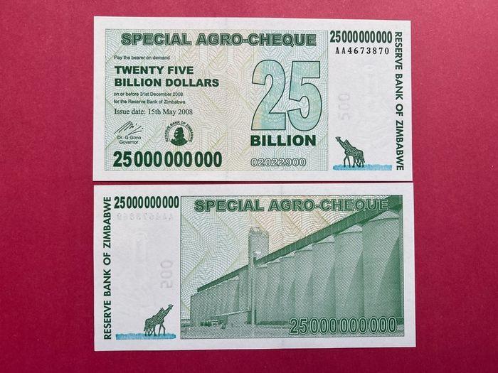 Zimbabwe 25 Billion Dollars  2008  Verified Under Uv Light. ( Uncirculated )