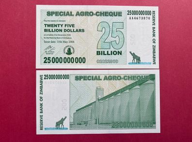 Zimbabwe 25 Billion Dollars  2008  Verified Under Uv Light. ( Uncirculated )