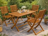 5 Piece Acacia Wood Garden Furniture Set Folding Table and 4 Chairs