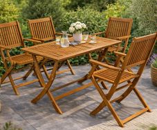 5 Piece Acacia Wood Garden Furniture Set Folding Table and 4 Chairs