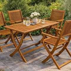 5 Piece Acacia Wood Garden Furniture Set Folding Table and 4 Chairs