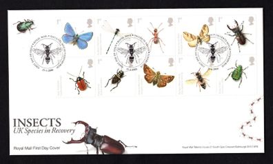 2008 Great Britain Insects - UK Species in Recovery Commemorative Stamps addressed First Day Cover (FDC) with Edinburgh pictorial cancel