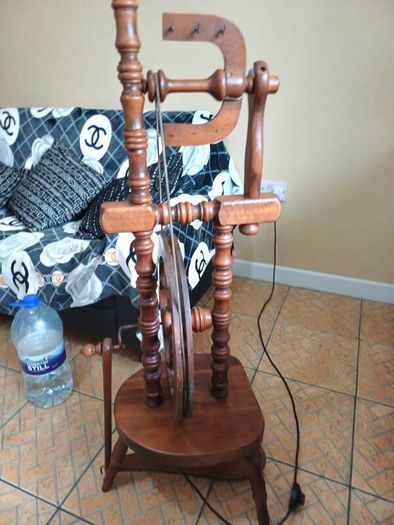 Vintage Mahogany Spinning Wheel Floor Lamp