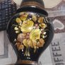Beautiful Old Large Creamic Table Lamp  Hand Painted Floral Motifs Decorative Chinoiserie Inspired, and a Cream Colored Fabric Shade with Fringed Edging. Image 6