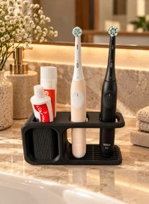 3D Printed Electric Toothbrush Holder, Black Bathroom Organiser, 2 Toothbrushes & Toothpaste