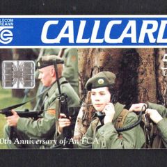 1996 Ireland 50 unit 50th anniversary of An Forsa Cosanta Aitiuil (An F.C.A), the 2nd line reserve of the Defense Forces (Schlumberger SC7) Call Card Used