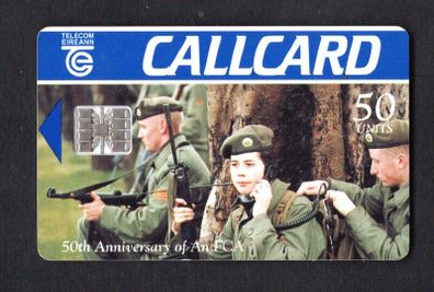 1996 Ireland 50 unit 50th anniversary of An Forsa Cosanta Aitiuil (An F.C.A), the 2nd line reserve of the Defense Forces (Schlumberger SC7) Call Card Used