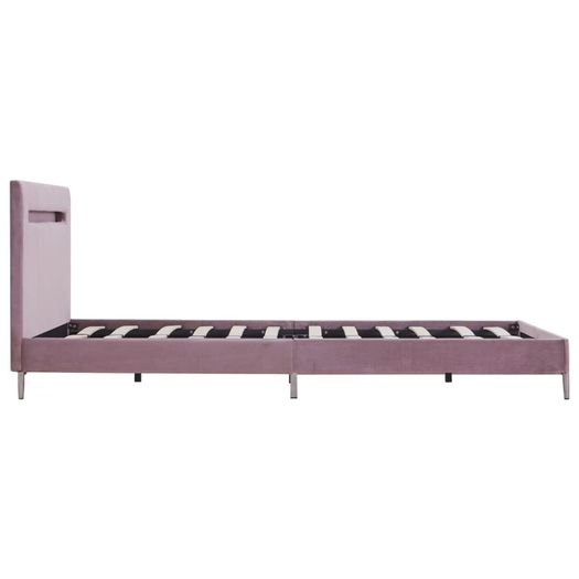 Bed Frame with LED Pink Fabric 135x190 cm
