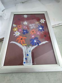 Lovely framed coloured chalk still life flower vase