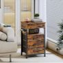 Bedside Table with Charging Station, Side Table with 4 Drawers, 2 AC Outlets, 1 USB-A, 1 Type-C, Nightstand for Bedroom, Living Room, Rustic Brown and Black Image 2