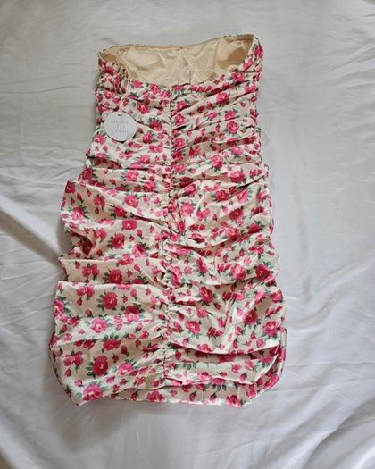 More To Come Pink Floral Strapless Mini Dress RRP 80E