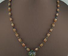 Vintage Venetain Style delicate Dotted Glass Beads & Old Face Glass Pendant Necklace