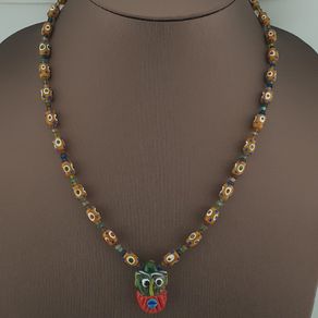 Vintage Venetain Style delicate Dotted Glass Beads & Old Face Glass Pendant Necklace