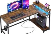 147CM L-Shaped Desk with Power Outlets &amp; LED Lights