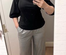 Black Square Neck Puff Sleeve Top - Size L