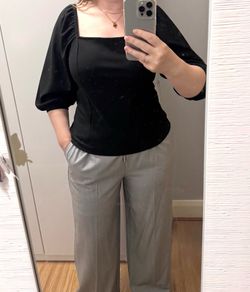 Black Square Neck Puff Sleeve Top - Size L
