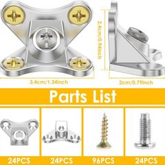 24Pack Butterfly Corner Bracket Detachable Corner Brace Alloy Right Angle L Bracket with Screws, Butterfly Shape Corner Fastener for Wood Furniture Cabinet Shelves Table Chair Bed (Nickel)
