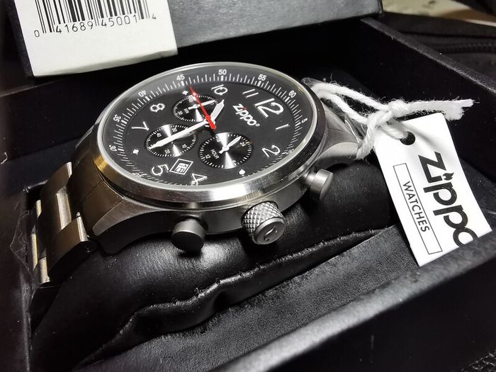 Men's Watch Chronograph ZIPPO 45001 Sports Military Black Analog Dial