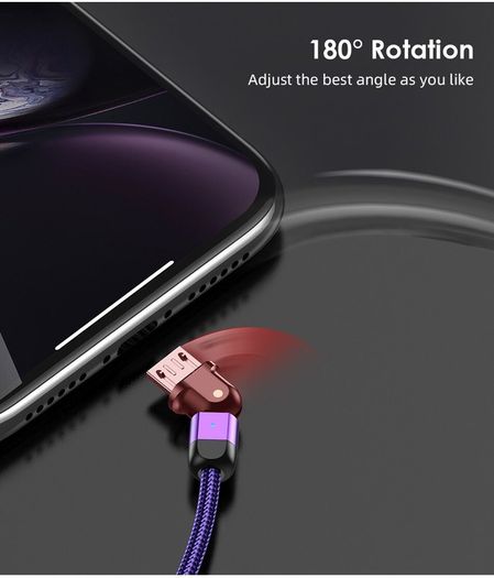USLION 2M Micro USB QC 3.0-2.0 3A 180 Rotate+LED Cable Fast Charging & Data Sync Nylon Braided Cable (Brand New/Warranty)