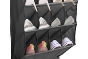 12 Pockets Hanging Shoe Rack, 600D Oxford Heavy Duty Sturdy with 3 Hooks, Large Storage Deep Pocket, Space Saving Overdoor Organiser for Shoes, Toys, Hats and More Gray