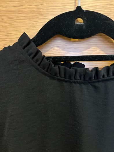 High neck ruffle black dress 16