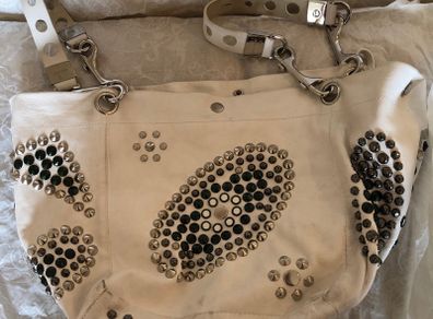 Jimmy Choo White Leather Studded Lola Slouchy Tote Bag
