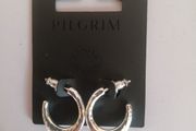 Pilgrim Silver Tone Hammered Hoop Earrings Sculpted Small Hoops New RRP 24.95 CAN POST