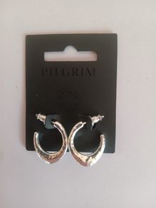 Pilgrim Silver Tone Hammered Hoop Earrings Sculpted Small Hoops New RRP 24.95 CAN POST