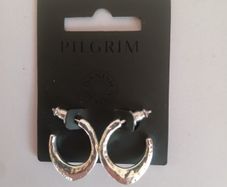 Pilgrim Silver Tone Hammered Hoop Earrings Sculpted Small Hoops New RRP 24.95 CAN POST