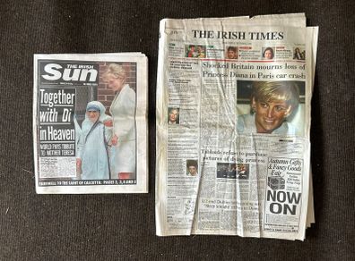 Princess Diana Memorial Newspapers Collection Irish Times & Irish Sun September 1997