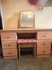 Dressing Table Set with Tilting Mirror & Cushioned Stool