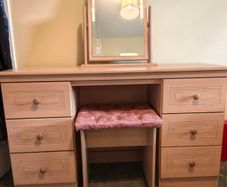 Dressing Table Set with Tilting Mirror & Cushioned Stool