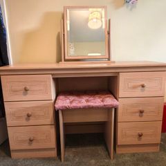 Dressing Table Set with Tilting Mirror & Cushioned Stool