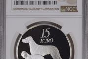 2012 Ireland Silver Proof 15 Euro Irish Wolfhound. Graded by NGC as PF70 Ultra Cameo