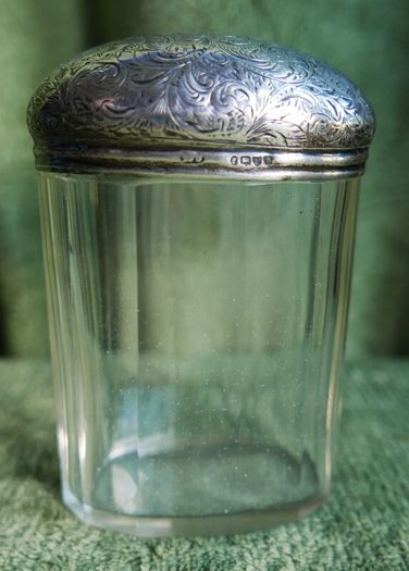 Antique Edwardian 1800s Set 5 Sterling Silver Cut Glass Vanity Pin Bottles Jars